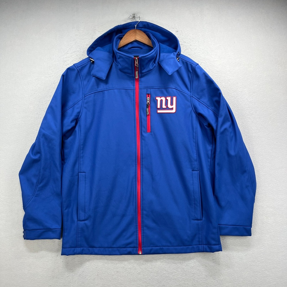 NFL New York Giants Softshell Jacket Men Large Blue Hooded Full Zip Gameday Gear